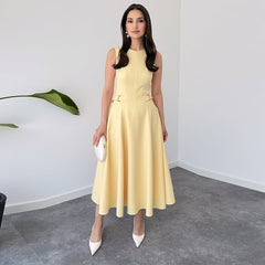 Elegant Sleeveless Midi Dress – Yellow | Summer 2025 Holiday Style