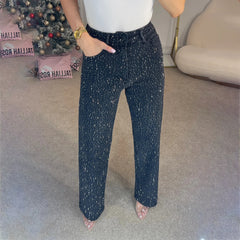 Sparkle Detail Low-Waist Straight Jeans