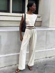 Linen Vest & Wide-Leg Trousers Set