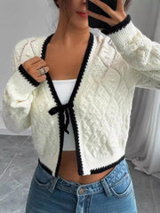 Bow White Cardigan Sweater