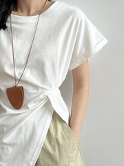 Pleated Waist Cotton T-Shirt