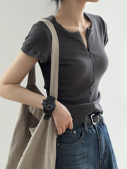 Retro Half-Zip Cotton Blend T-Shirt