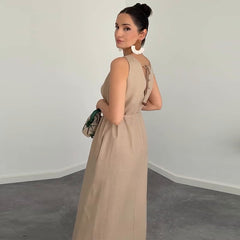 Elegant Sleeveless Lace-Up Maxi Dress