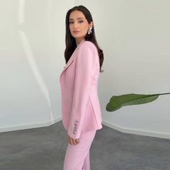 Elegant Long-Sleeved Pink Pants Suit – Spring 2025 Collection