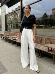 Pure White High-Waist Wide-Leg Trousers