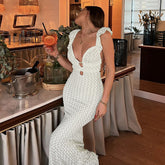 Elegant Hollow Bandage Lace-Up Maxi Dress