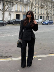 Black Slim-Fit Double-Breasted Suit Jacket