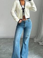 Bow White Cardigan Sweater