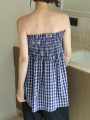 2-in-1 Elastic Plaid Top/Skirt – Blue Grid