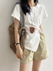 Pleated Waist Cotton T-Shirt