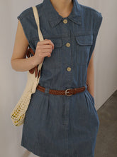 Dark Blue Lapel Buttoned Denim Dress