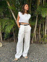 Linen Vest & Wide-Leg Trousers Set