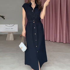 Casual Button-Down Shirt Collar Sleeveless Dress