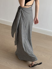 Plaid Wrap Floor-Length Skirt