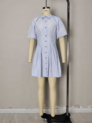 Elegant Striped Button-Up Mini Shirt Dress