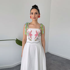 Elegant White Floral Print Holiday Dress – Summer 2025 Collection