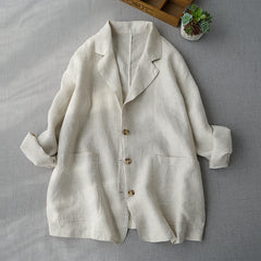 Comfortable Linen Blazer – Casual Long Sleeve Suit for Women