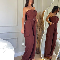 Summer Strapless Belted Jumpsuit