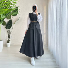 Denim Layered Long Skirt & Vest Set