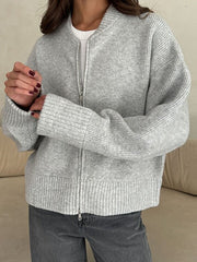 Double-Zip Knit Cardigan Sweater