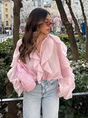 Elegant Chiffon Ruffle Zip Blouse