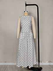 European Polka Dot Sleeveless Long Dress