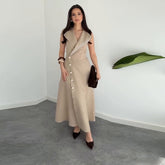 V-Neck Single-Breasted Maxi Dress