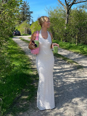 Striped Halter Neck Midi Dress