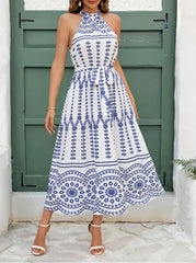 Halter Neck Floral Print Midi Dress – Summer 2025