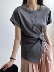 Pleated Waist Cotton T-Shirt