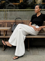 Pure White High-Waist Wide-Leg Trousers
