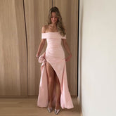 Off-Shoulder Pink Maxi Dress