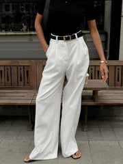 Pure White High-Waist Wide-Leg Trousers