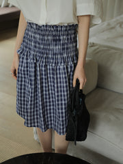 2-in-1 Elastic Plaid Top/Skirt – Blue Grid