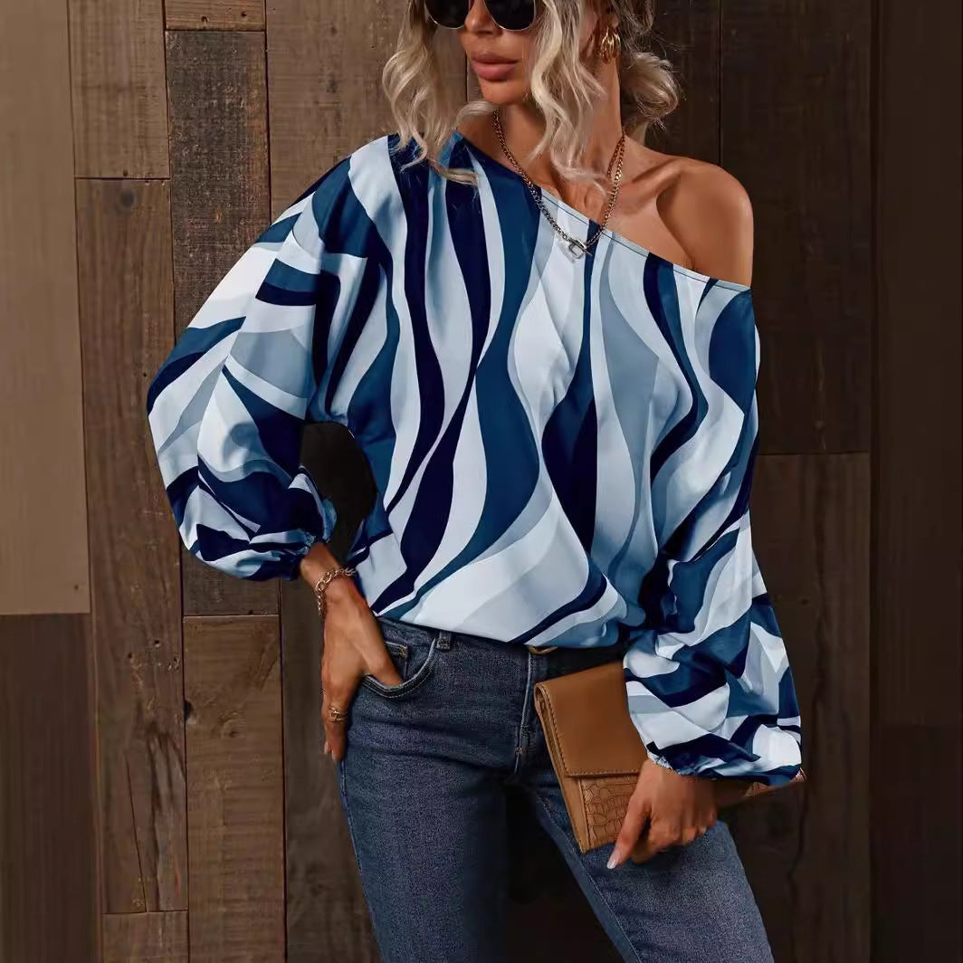 Painted One-Shoulder Lantern Sleeve Top