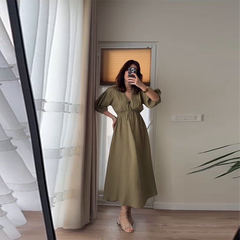 Elegant V-Neck Waist Slim Dress
