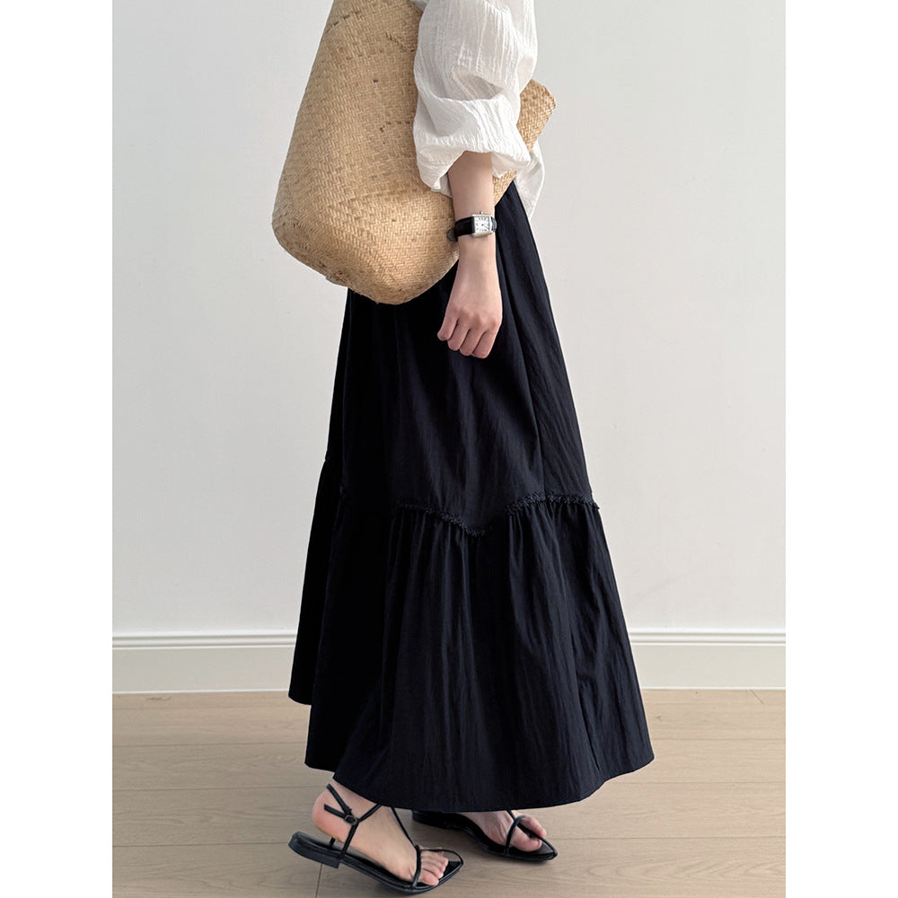 Lace Stitching A-Line Skirt – High Waist