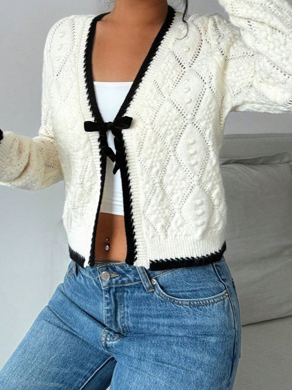 Bow White Cardigan Sweater