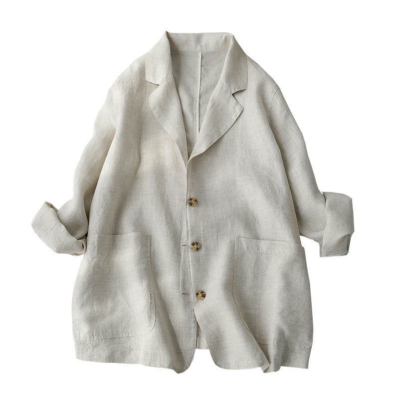Comfortable Linen Blazer – Casual Long Sleeve Suit for Women