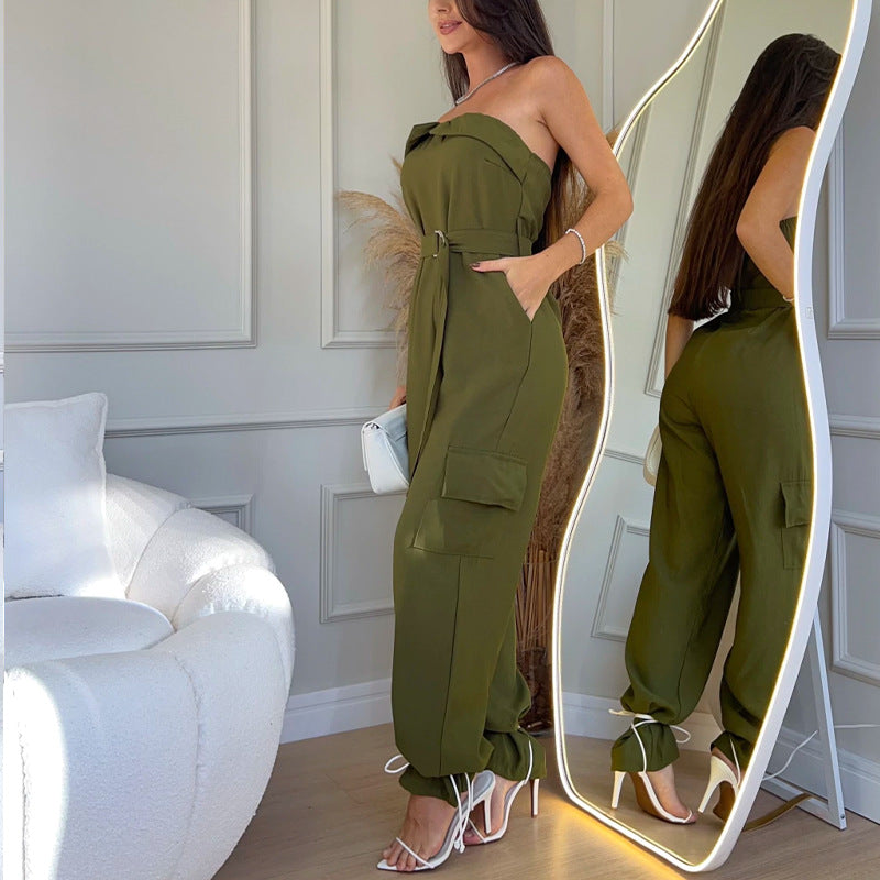 Summer Strapless Belted Jumpsuit
