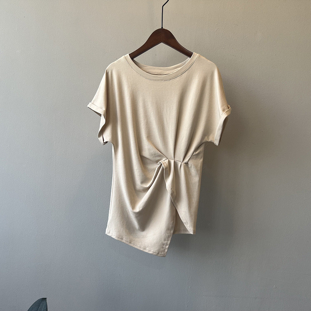 Pleated Waist Cotton T-Shirt