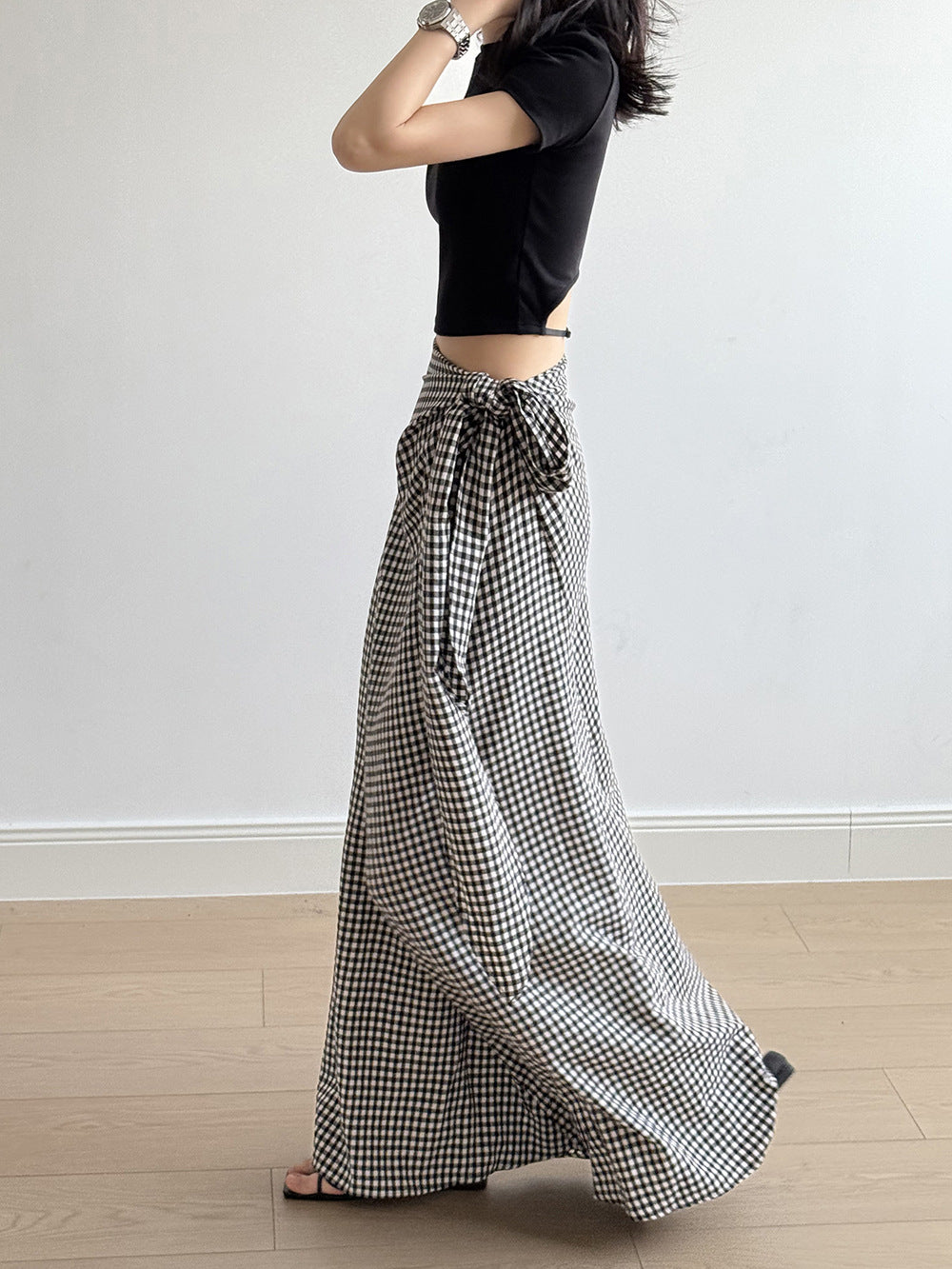 Plaid Wrap Floor-Length Skirt