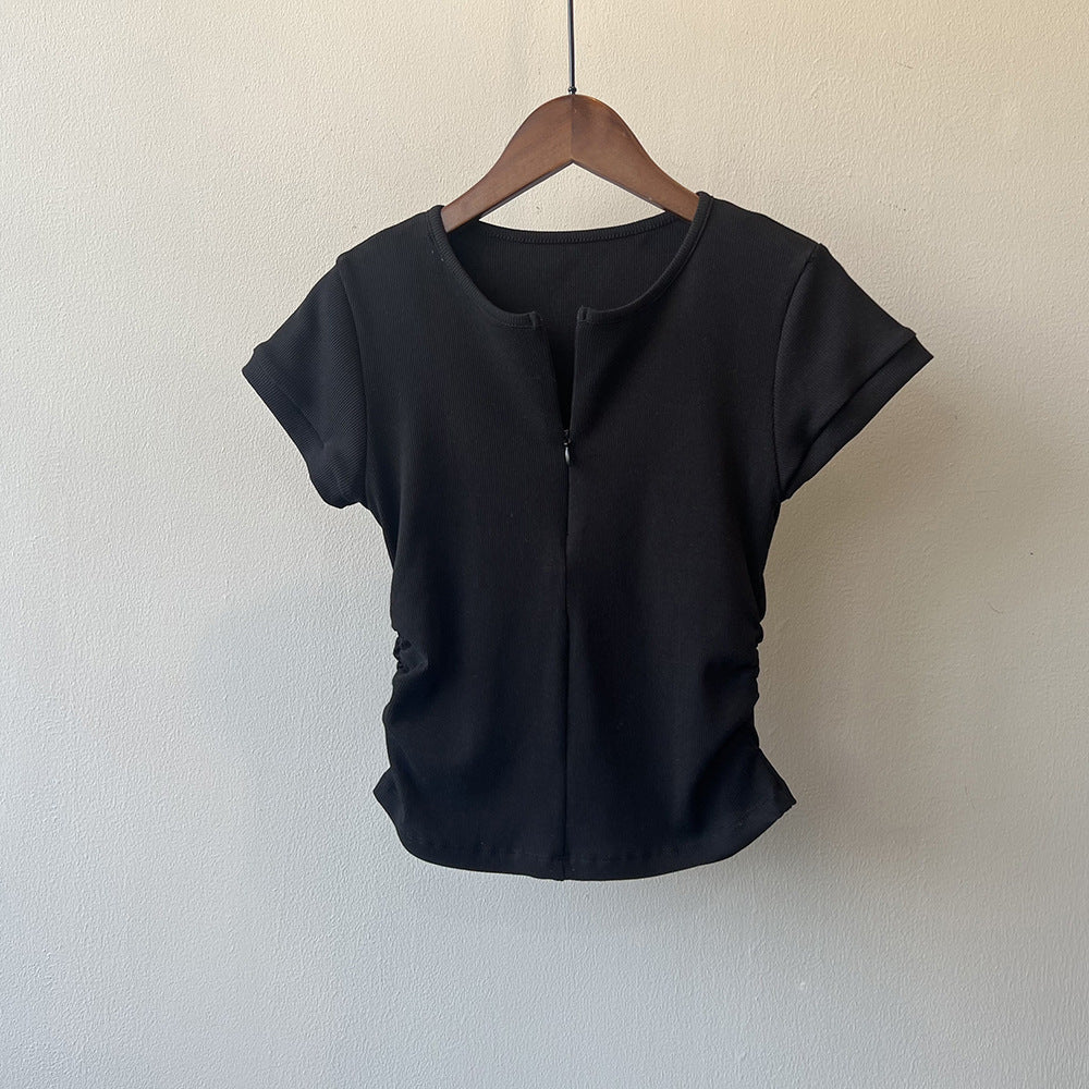 Retro Half-Zip Cotton Blend T-Shirt