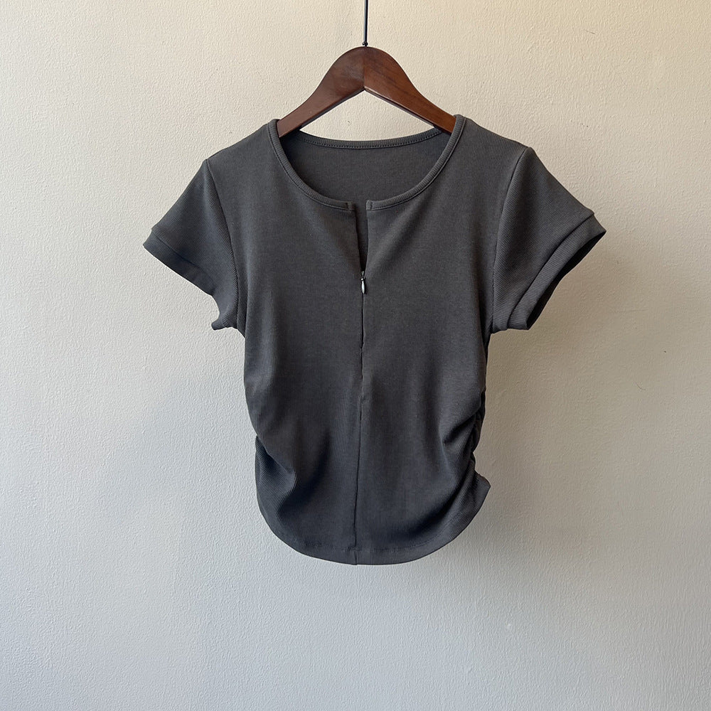 Retro Half-Zip Cotton Blend T-Shirt