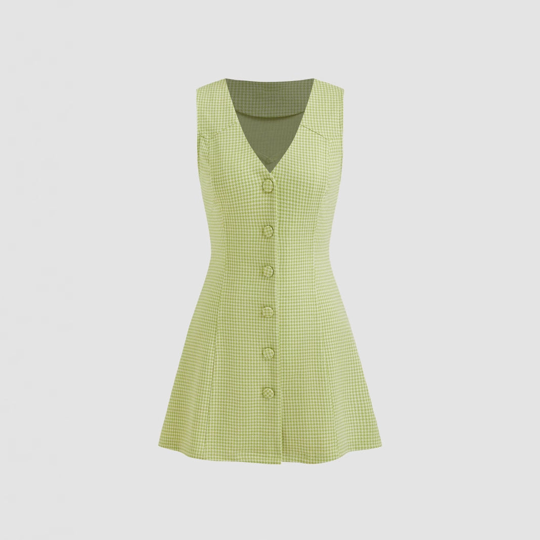 Matcha Green V-Neck Sleeveless Mini Dress