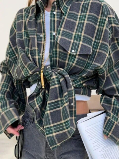 Retro Plaid Pocket Shirt – Long Sleeve