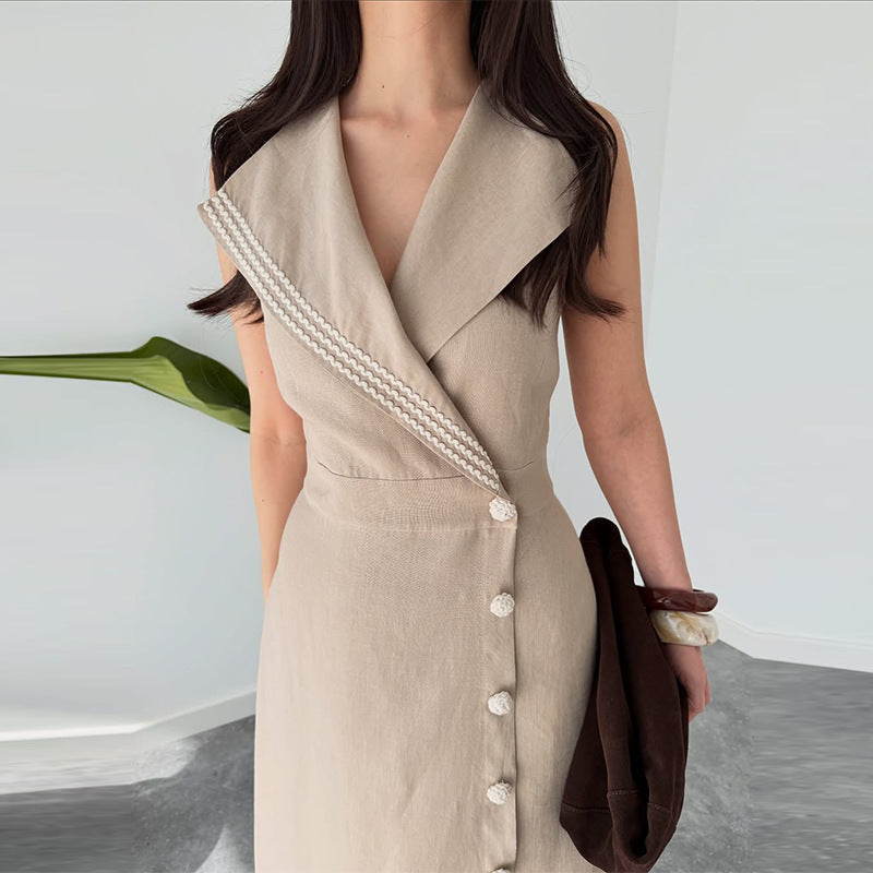 V-Neck Single-Breasted Maxi Dress