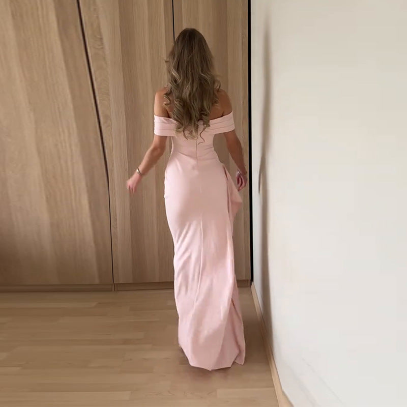 Off-Shoulder Pink Maxi Dress