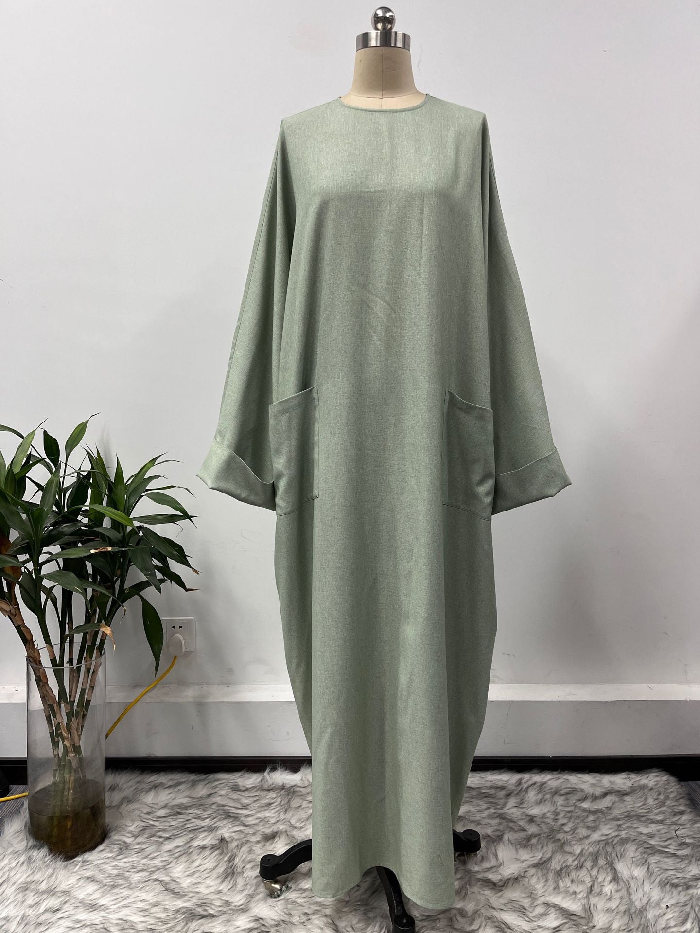 Muslim Robe Long Skirt Solid Color Dress