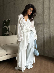 Elegant Long Chiffon V-Neck Wrap Top